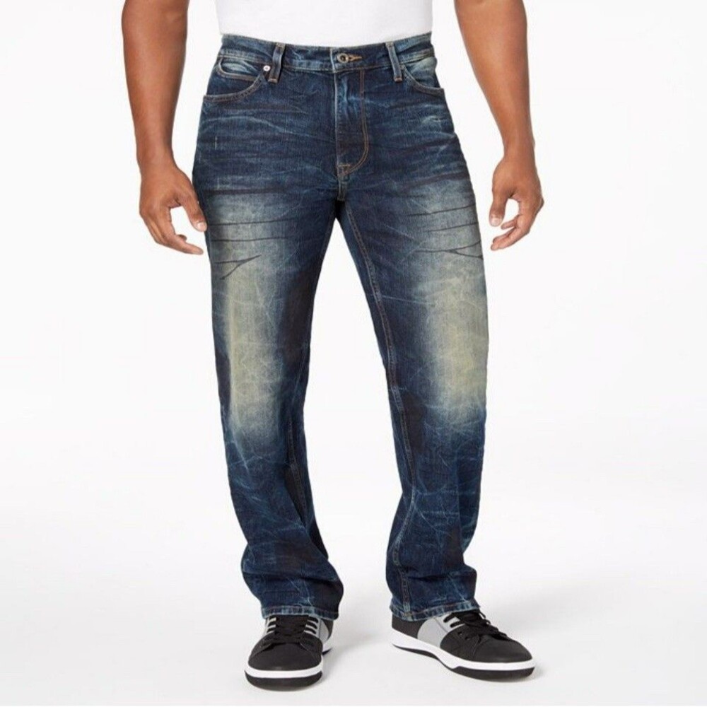Sean John Relaxed Hamilton Med Wash Hi-Rise Jeans Men's 38X32 Blue Streetwear